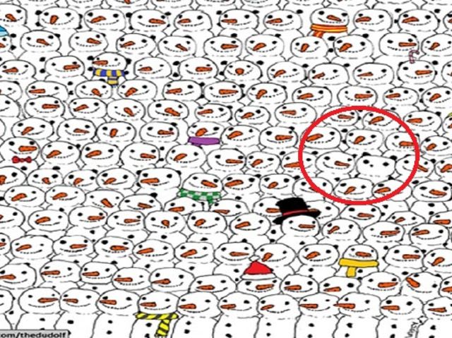 Canyou spot the sneaky panda hiding among all these snowmen?