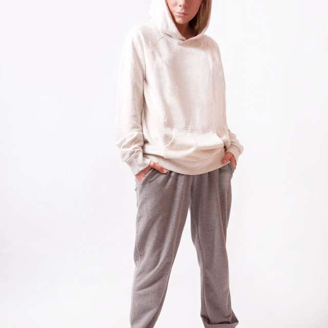 sweat pants and a hoodie