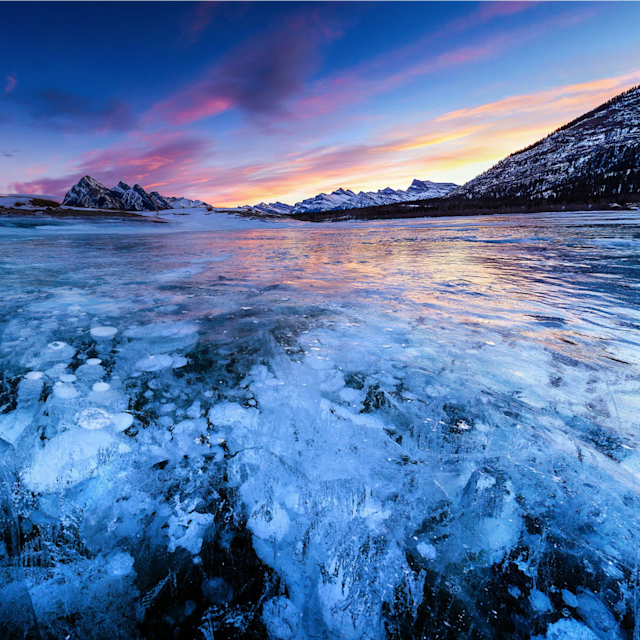 A frozen land with shimmering ice