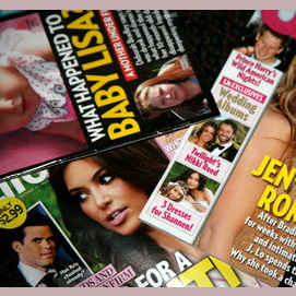 Reading trashy magazines 