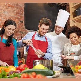 At someplace different: like a cooking class or church.