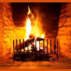 A burning fireplace