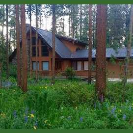 In a charming cabin in a quiet forest.
