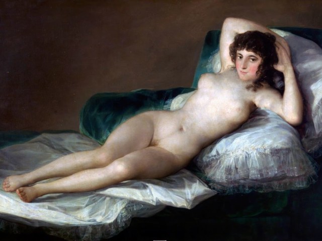 "La maja desnuda" es una de las más célebres obras de Goya y Lucientes, se pintó por encargo antes de 1800.-
