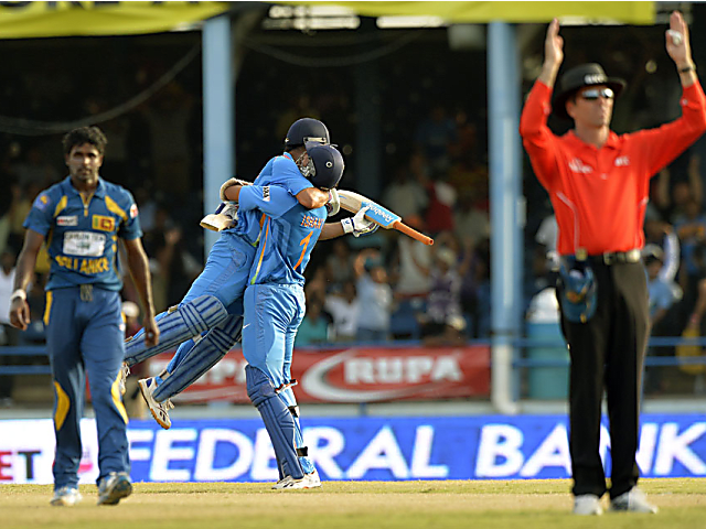 No. 11 Ishant Sharma joined MSD with India needing 20 off 22 in the final against Sri Lanka in Port of Spain. MS Dhoni played out the next over from Lasith Malinga, not taking any singles, and trusted Ishant Sharma to face the 49th over from Angelo Mathews, leaving it to 15 from the final over to be bowled by the inexperienced Shaminda Eranga. 0, 6, 4, 6 and it's another magical Dhoni finish. A year later, against England, he refused singles with Ambati Rayudu at the other end, and failed to land the  knockout punch .