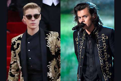 Harry Styles vs. Justin Bieber Fancy gold jacket fash off