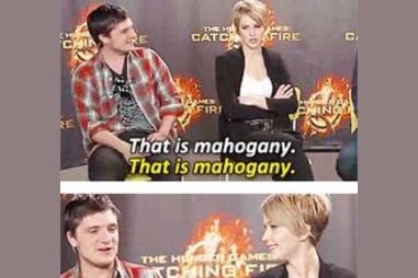 Joshifer moments during mall tour  Hunger games cast, Hunger games  memes, Hunger games actors