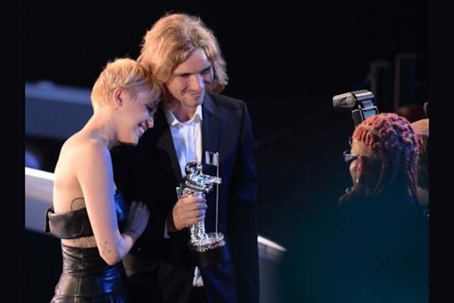 After winning video of the year for "Wrecking Ball," Cyrus sent up homeless teen, Jesse, to accept the award. 