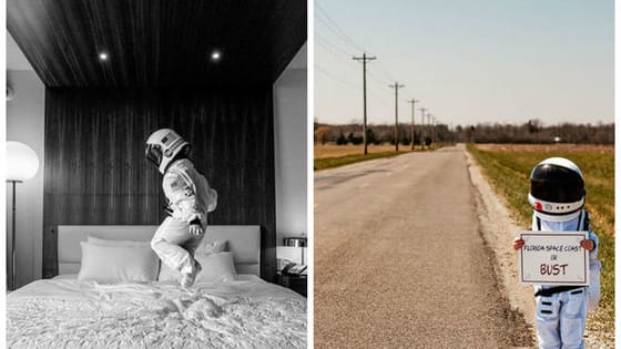 In his latest project, "Small Steps Are Giant Leaps," photographer Aaron Sheldon has been documenting the wonder of his son's childhood by portraying him as an astronaut exploring a whole new world, and the photos are astoundingly beautiful. Here are a few of the best!