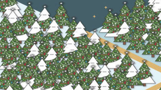 There's a clever elf hiding in these trees. Are you clever enough to spot him?