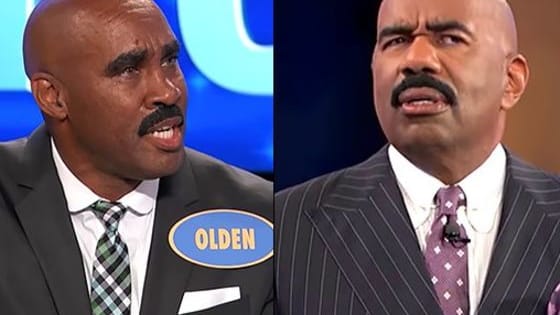 Steve-Harvey-ception on a Family Feud stage.