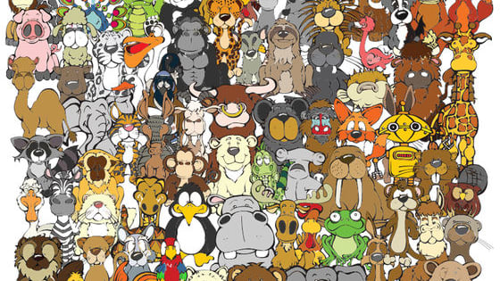 How fast can you find a sloth, cow, otter, duck, moose, and a koala?
Have Fun!!! (Click to reveal the complete image.)
