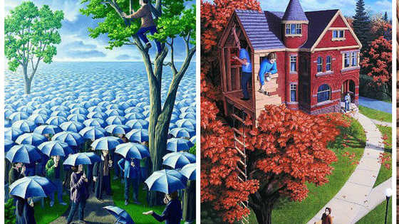 Artist Rob Gonsalves creates insane illusions with his talent. Which version of the scene do you see first?