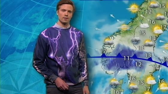 This Swedish weatherman is so dedicated to meteorology, he coordinated his sweatshirt to match his job. Because this is where lightning actually comes from.