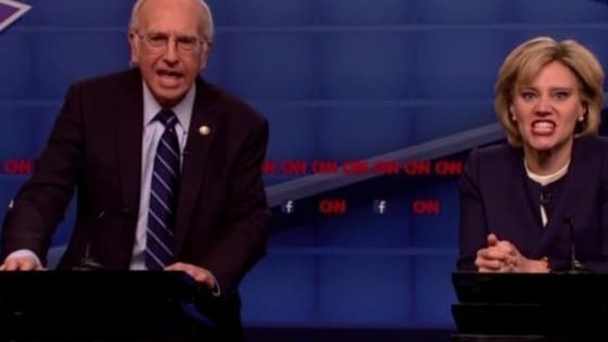 Alec Baldwin and Larry David join the cast of SNL to mock last week's Democratic debate in one of their hilarious political skits. 