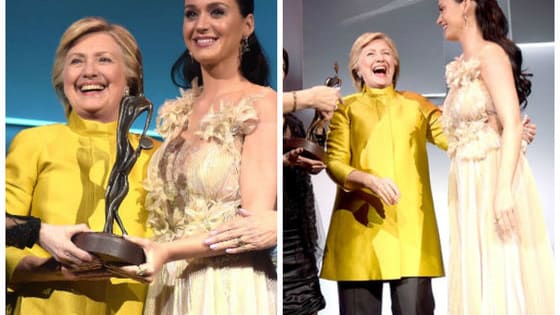 At UNICEF's Snowflake Ball, Katy Perry, an ambassador for the organization since 2013, got the surprise of a lifetime when one of her heroes, Hillary Clinton, presented her with an award!