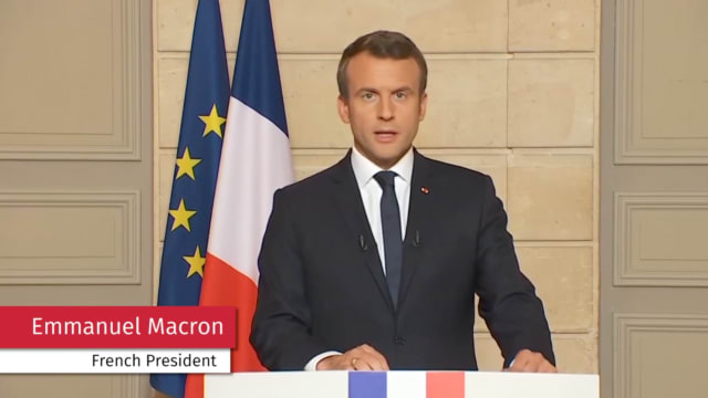 French Pres. Emmanuel Macron gives an optimistic speech and extends Americans with open arms.