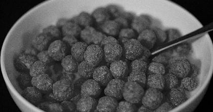 Can you identify the breakfast cereal that's in black and white?