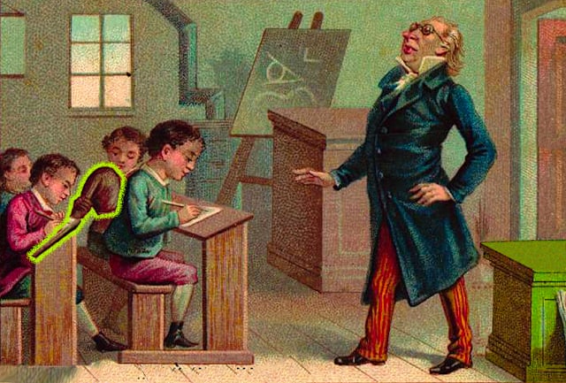 We can see that the pipe was cleverly blended into the boys in the classroom - NEAT! Pudding time!