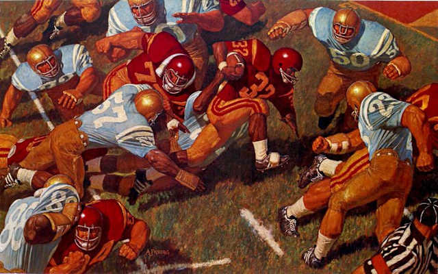 Un dramático touchdown de Simpson en aquel juego sirvió de inspiración para una pintura de Arnold Friberg llamada ‘O.J. Simpson Breaks for Daylight’.- 