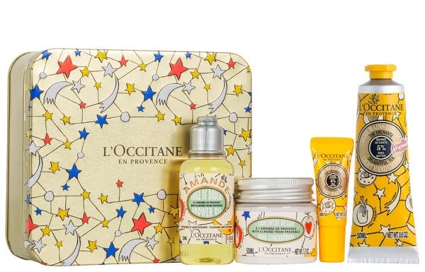 L'Occitane Delightful Treats  is a charming collection of pampering body indulgences in a limited edition tin box. Includes the delicious Almond Shower Oil, lavish Almond Milk Concentrate and the Shea Delightful Tea lip balm and Hand Cream - each dorned with an exclusive design from French fashion house Castelbajac Paris.  £19.80 