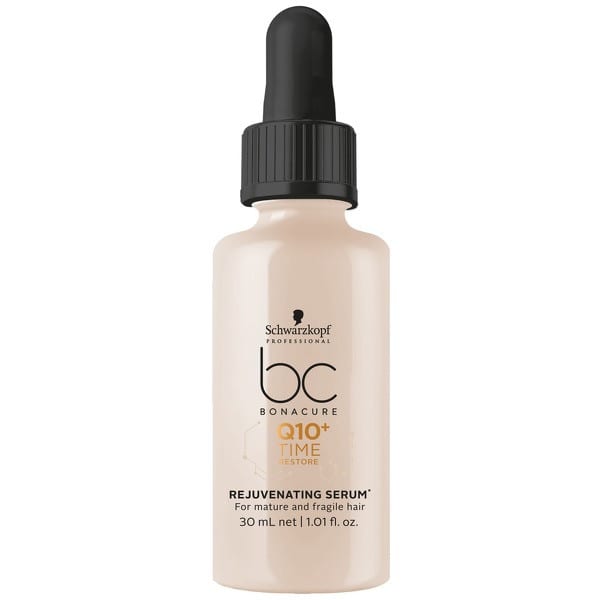 Schwarzkopf BC Bonacure Q10 Time Restore Rejuvenating Serum 30ml For use after washing your hair - not only is this treatment ideal for stimulating the roots and scalp, it also helps to re-energise scalp renewal and refill structural gaps on the hair and scalp.  Top Tip:  This serum reactivates the production of Keratin - Keratin is a natural protein which can be found in your hair, skin and nails. It helps to nurture, strengthen and repair. RRP: £14.30 allbeauty Price: £7.95  