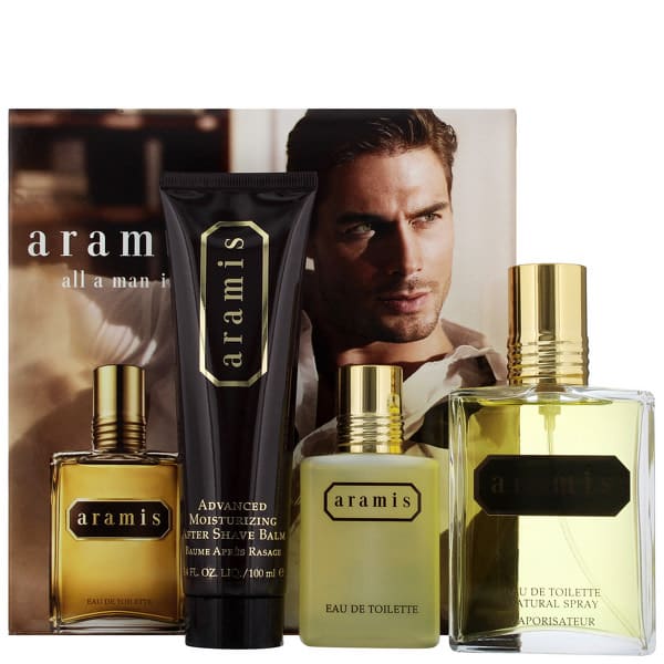 Aramis Eau de Toilette Spray 110ml Gift Set RRP: £69.00 Our Price: £34.95 Launched in 1964 by Estée Lauder, Aramis is a fragrance which has seen immense popularity over the years and is firmly entrenched as an allbeauty favourite. Containing notes such as Gardenia, Clary Sage, Jasmine, Patchouli and Leather, this chypre fragrance is the epitome of suave. Rumoured to have been worn by Sammy Davis Jnr. during the heydays of the Las Vegas Rat Pack, you can guarantee your dad will be pleased to receive this cool cat fragrance. This giftset contains a 110ml Eau de Toilette Spray, a 50ml Eau de Toilette Splash and a 100ml Aftershave Balm. 
