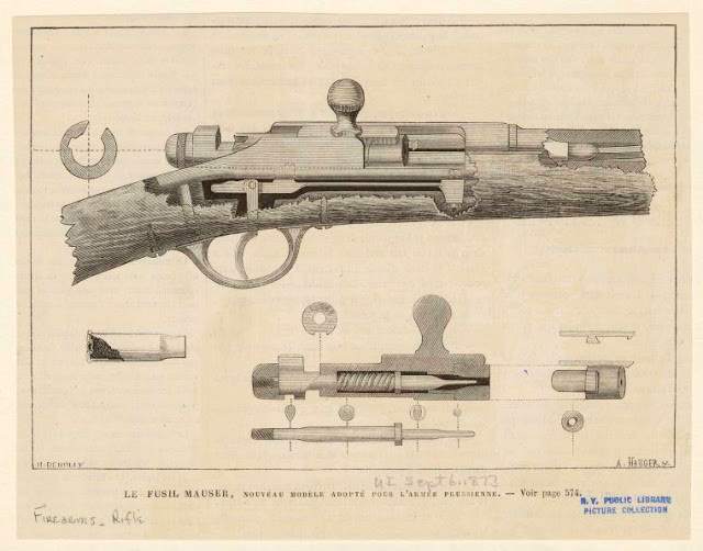 El fusil Mauser, de un calibre de 7mm, tenia un alcance de 900m, es de origen alemán, a pesar de que esta arma era una de las mejores, su recarga se tenia que hacer de forma manual, lo que implicaba una desventaja a la  hora del combate, este tambien fue utilizado durante la primera guerra mundial y mas tarde en la segunda guerra mundial.