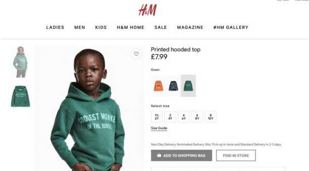 El gigante sueco de la moda H&M presentÃ³ una publicidad en la que un niÃ±o afrodescendiente llevaba una sudadera con capucha con la inscripciÃ³n âCoolest monkey in the jungleâ (El mono mÃ¡s genial de la selva). Tras ser tachada de racista, este martes 9 de enero del 2018, la empresa anunciÃ³ haberla retirado de sus tienda.