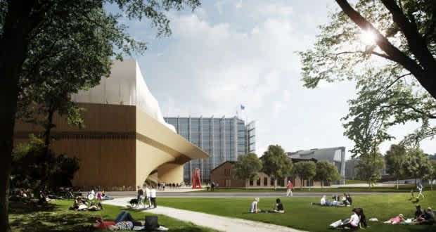 Oodi está ubicada en la plaza Kansalaistori, en el distrito de Töölönlahti, Helsinki. -