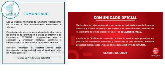 Resulta que, durante la crisis, hubo un relato de que se interrumpía la señal del internet con fines políticos, para ocultar de la opinión pública determinados hechos de violencia.En fin, la posverdad de la regulación del internet por parte del Gobierno se esparció en la temporalidad que duraron las acciones. La fugacidad de la noticia levanta sospecha, y da a entender, qué lo que una vez fue noticia o rumor fue una politización más vinculante a la evolución coyuntural de la crisis.La compañía Claro Nicaragua debió desmentir la copiosa falsa información que circulaba en redes sociales acerca interrupciones “voluntarias” y modificaciones de redes wifi.
