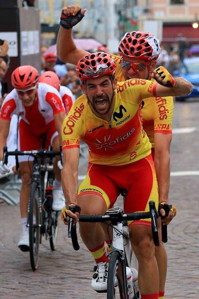 Joan Font e Ignacio Ávila, campeones de ruta en el Mundial de carretera de 2018. FOTO: CPE