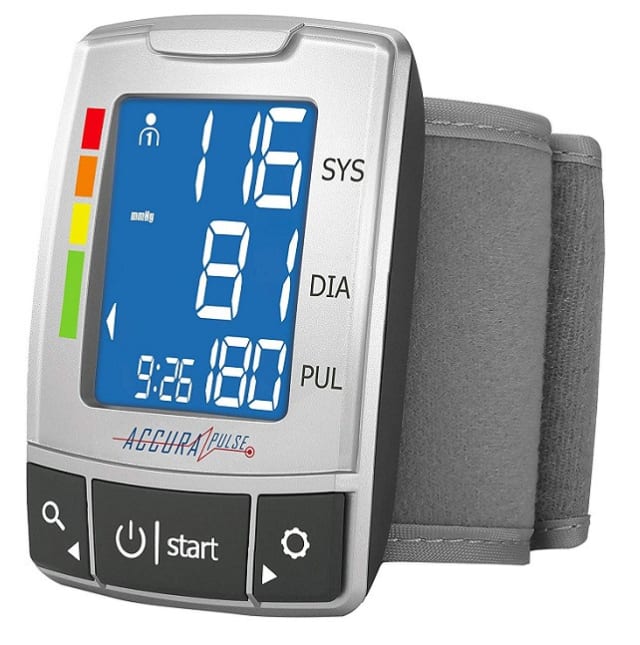 Why choose this device over any other? Our fully automatic wrist  blood pressure monitor  was designed with your well-being and ease in mind. It has a large and easy-to-read LCD back lit screen with a memory capacity for 2 users and up to 60 readings. This device even allows you to take the average of the last three readings. It helps you keep track of your daily health in less than a minute per day.The device comes with a Blood Pressure Level Indicator, Hypertension Indicator, Body Movement Indicator and an Irregular Heartbeat Detector.With all these added features, you will receive all the benefits needed to keep up with your blood pressure and heart rate on the daily. Make this device as a part of your daily routine! How to prepare and take your blood pressure at home? â?¢ Avoid eating, drinking alcohol or caffeinated beverages, smoking, exercising or bathing for 30 min prior to reading.â?¢ Rest for 15 min before measuring. Avoid taking a measurement during stressful times. Take the measurement in a quiet place.â?¢ Sit in a chair with your feet flat on the floor. Rest your arm on a table with your palm facing upward. The cuff should be level with your heart. Do not move.How to accurately take and record your readings to interpret results with your doctor?Â â?¢ Try to take readings at the same general times each day (for example, once in the morning and once at night) to compare.â?¢ Take three readings, a few minutes apart. Use the average feature to get the average of all three readings.â?¢ This  Blood Pressure Monitor  can store up to 60 readings for later review with the push of a button, so you can share the results with your doctor. Features and Specifications: â?¢ Clear, easy-to-read Large LCD display with backlightâ?¢ Tracks 2 users and memory holds up to 60 readingsâ?¢ Averages the last 3 valuesâ?¢ LCD Size: 35 x 46 mmâ?¢ Cuff Size: 13.5-21.5 cmâ?¢ Power Source: (2) AAA Batteries Includedâ?¢ Product Dimensions: 2.9 x 2.6 x .88