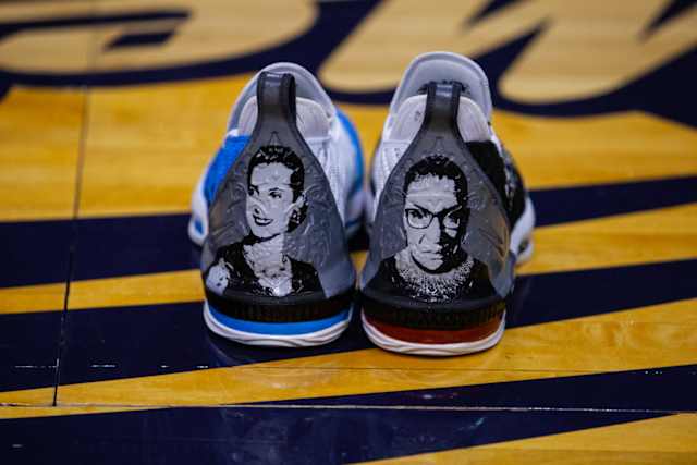 Longtime franchise icon Diana Taurasi has helped to lead LeBron James’ sneaker series in the W over the past decade, with a rotation of player-exclusive pairs on hand. Her inspired custom pair pays tribute to two pioneering women she has long admired, with portraits of each featured along the heel. Ruth Bader Ginsburg (right), the second female U.S. Supreme Court justice, has pushed for the advancement of women’s rights and gender equality throughout her career. Evita Perón, the first lady of Argentina from 1946 to 1952, is highlighted for her impact on the women’s suffrage movement. Her forming of the Female Peronist Party, the first female political party in the nation, is credited by many with leading women to gain the right to vote in the country.