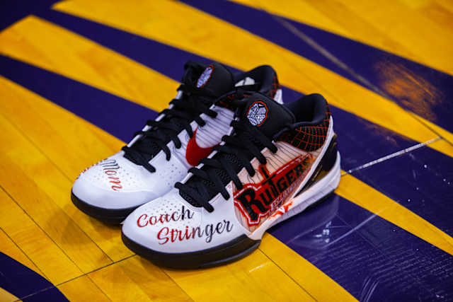 Essence Carson opted for a Kobe 4 Protro, with the sizable toe real estate honoring three of the women who have inspired her: her mom, her grandma and her college coach, Vivian Stringer. Styled in a Rutgers colorway, the shoe celebrates the Hall of Fame coach’s achievement as the first African American college basketball coach to win 1,000 games.