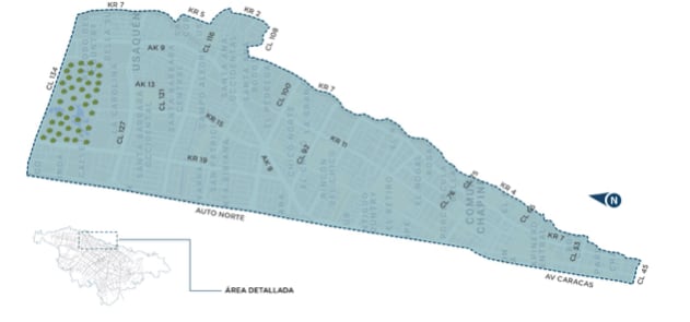 La primera zona autorizada de la ciudad comprende los siguientes límites dentro de las localidades de Chapinero y Usaquén: Norte:  calle 134 Nororiente:  carrera 7a, carrera 5a y carrera 2a Noroccidente:  autopista norte Sur:  calle 45 Suroriente:  carrera 4a y carrera 7a Suroccidente:  av. Caracas.