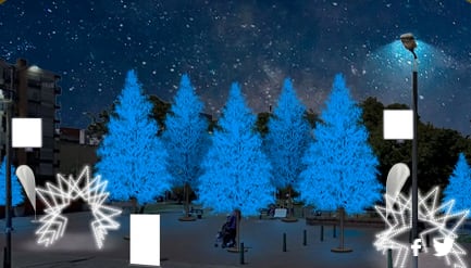 Nos alejamos del centro para llegar a la parte norte de la ciudad. El Parque El Virrey es otro punto que siempre se ha iluminado en las navidades de la capital y en esta ocasión no es la excepción. Con arboles azules y blancos el parque invita a todos los ciudadanos a que revivan la historia y la magia de la navidad. 